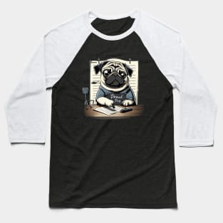 Pug Dog White Baseball T-Shirt